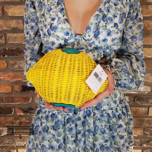 AUTHENTIC AND NEW Lemon Crossbody Kate Spade Wicker Picnic Perfect - Picture 3 of 7